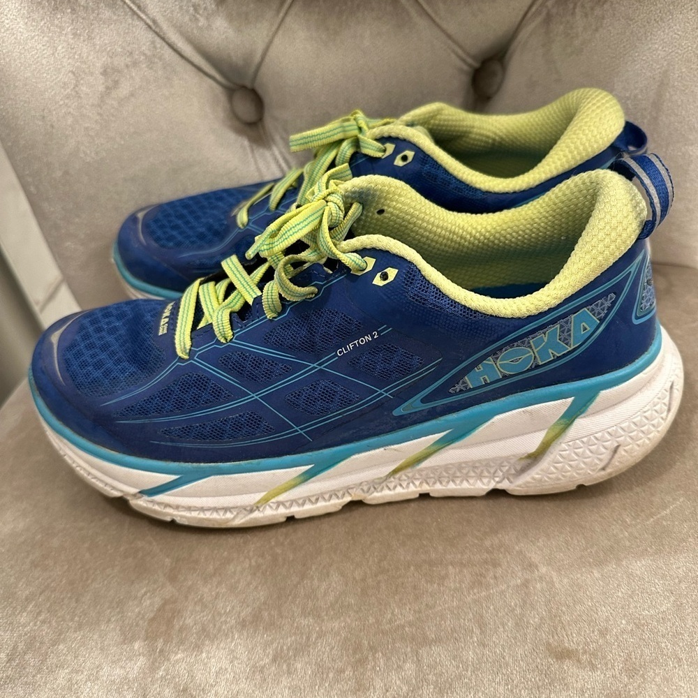 Hoka One One CLIFTON 2 BLUE Neon Yellow Women’s 7.5  Jogging Running Comfort